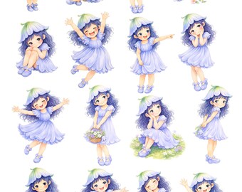 Flower Girl Watercolor Clipart Set |Children Illustration PNG | Nursery Art, Scrapbook, Planner