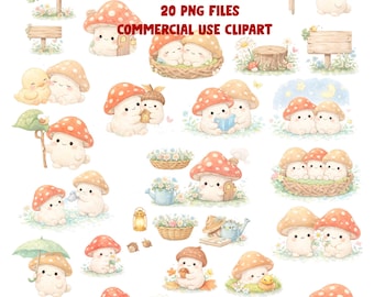 Woodland Mushroom Clipart – Watercolor Forest Elements for Nursery & Crafts