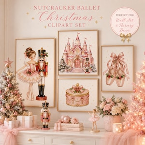 Nutcracker Ballet Christmas Clipart, Pink Ballerina PNG, Nutcracker PNG, Christmas Ballet Clipart, Holiday Elements, Commercial Use image 4