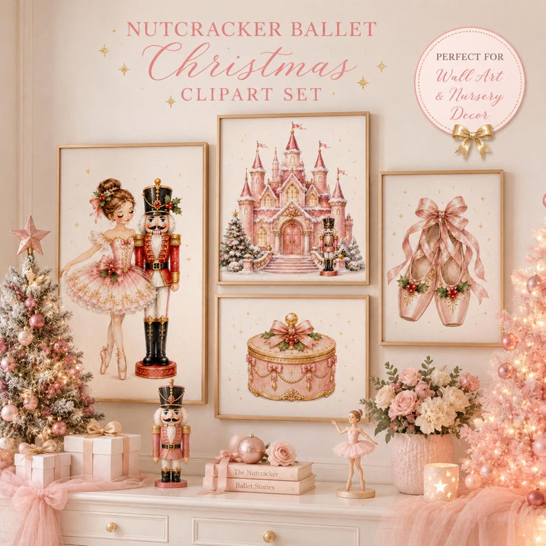 Nutcracker Ballet Christmas Clipart, Pink Ballerina PNG, Nutcracker PNG, Christmas Ballet Clipart, Holiday Elements, Commercial Use image 4