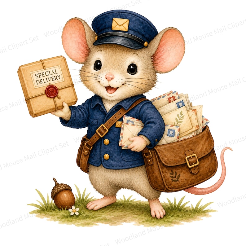 Woodland Mouse Postman Clipart, Cute Mouse Mail Carrier PNG, Forest ...