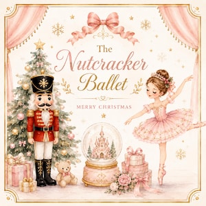 Nutcracker Ballet Christmas Clipart, Pink Ballerina PNG, Nutcracker PNG, Christmas Ballet Clipart, Holiday Elements, Commercial Use