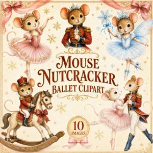 Imágenes prediseñadas de ballet de ratón cascanueces, ratón navideño PNG, ratón bailarina, imágenes prediseñadas navideñas, uso comercial