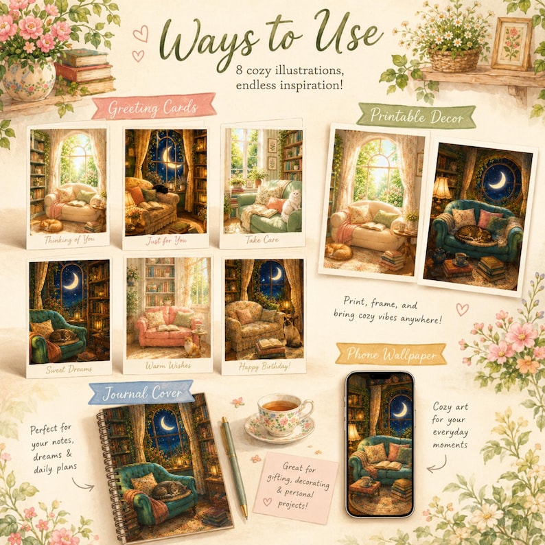 Cozy Reading Nook Illustrations Day And Night Book Room Wall Art cozy-reading-nook-illustrations-day-and-night-book-room-wall-art