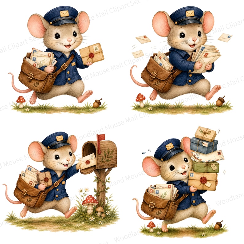 Woodland Mouse Postman Clipart, Cute Mouse Mail Carrier PNG, Forest ...
