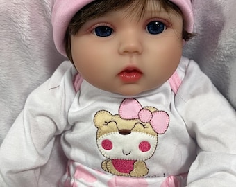 Full Body Vinyl Reborn Baby Girl 22 Inch: Realistic Doll Blue Eyes, Bathable Toddler.