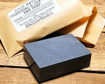 All Natural Exfoliating Activated Coconut Charcoal & Black Hawaiian Sea Salt Shea Butter Bar Soap-Zero Plastic Free-Men's/Woman's