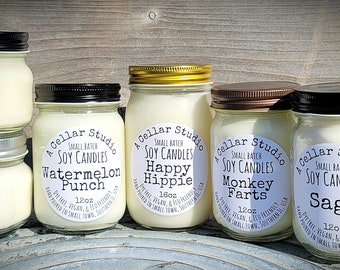 Soy Candles-Choose scent 30+Scents!Hand Poured Small Batch Scented Mason Jar,Dye Free,Vegan,Great Gift-Add Gift Wrapping!8oz,12oz,16oz sizes