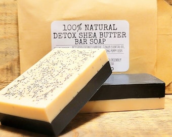 All Natural Exfoliating Activated Coconut Charcoal,Poppy Seeds,Lime, & Ginger Shea Butter Bar Soap-Zero Plastic Free-Men's Soap-Womens soap