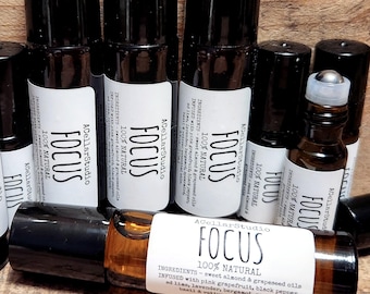 All Natural Essential Oil Roller Bottle, Clarity & Focus Blend, 10ml or 5ml choices, Aroma Therapy, Study, Aromatherapy