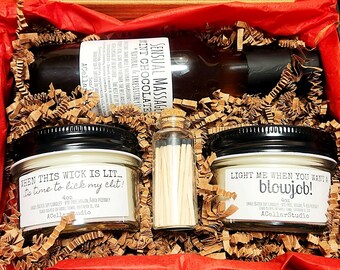 Date Night Kit/Box-Sensual Massage Oil,2 Soy Candles,&Matches/Gift 4 Wife/Girlfriend/Boyfriend/Husband-Valentines Day or Any Night! Naughty