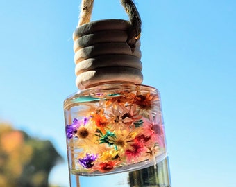 Car Oil Diffuser - Colorful Dried Flowers Car Air Freshener - Floral Hanging Scented Oil Diffusers-New Car Gift/Accessory-Refills Available