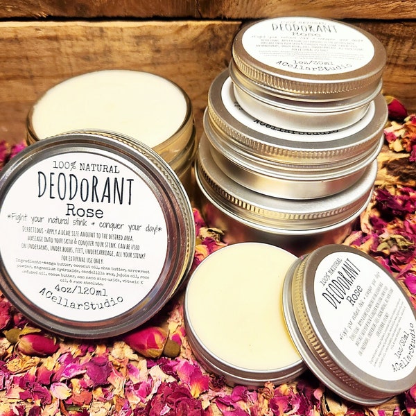 Natural Deodorant, ROSE, Aluminum Free, Plastic/Baking Soda Free, Men's/Women's Full Body Cream/Balm Deodorant, Vegan, ROSE ABSOLUTE Oil