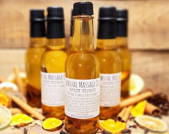 Sensual Message Oil, SPICY CITRUS, Natural Infused Couples Massage Oil, Safe to Lick/Lickable, Edible,Warming,Valentine's Day/Date Night