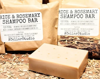 RICE & ROSEMARY - Shampoo Bar with Brown Rice Protein, Rosemary Extract, and Essential Oils- Dye Free, Eco Friendly-Plastic Free Packaging!