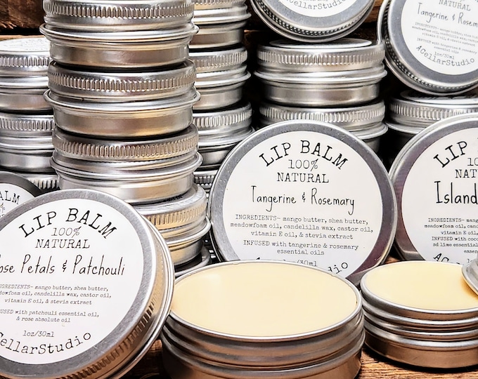 Natural Lip Balm Tin,Essential Oil Scented,Deep Moisturizating..Unusaul Fun Aroma Therapy Scent,Mango Butter/Meadowfoam Oil,Vegan,Unflavored