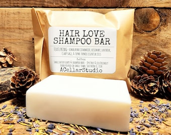 HAIR LOVE - Shampoo Bar - Dye Free & Eco Friendly-Plastic Free Packaging! Gentle, Moisturizating, Strengthening -Great for travelers/campers