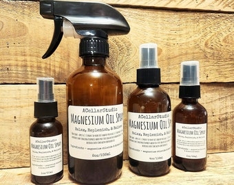 Magnesium Oil Spray, Transdermal Topical Magnesium Spray, Unscented, Lavender or Chamomile Essential Oils-1, 2, 4, & 8oz available