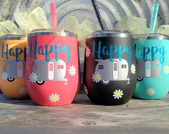 Glamping Camping Grandma Mom Happy Camper Epoxy Tumbler 20oz - Cup Customized Gift Personalized