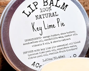 Lata de bálsamo labial KEY LIME PIE, humectación profunda natural, aceites esenciales, manteca de mango, aceite de semilla de espuma de pradera, regalo para calcetines, sin sabor