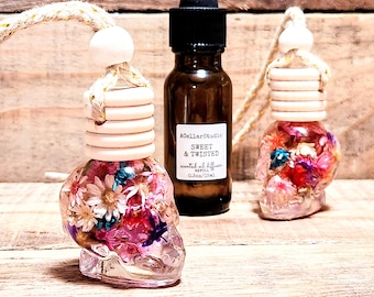 Skull & Flower Car Oil Diffuser - Car Air Freshener - Hanging Scented Oil Diffusers - New Car Gift - Stocking Stuffer,60+ Scents!Refillable