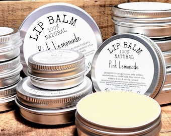 Bálsamo labial PINK LEMONADE, lata de bálsamo labial natural, profundamente hidratante, aceite esencial, perfumado, manteca de mango, aceite de semilla de espuma de pradera, vegano