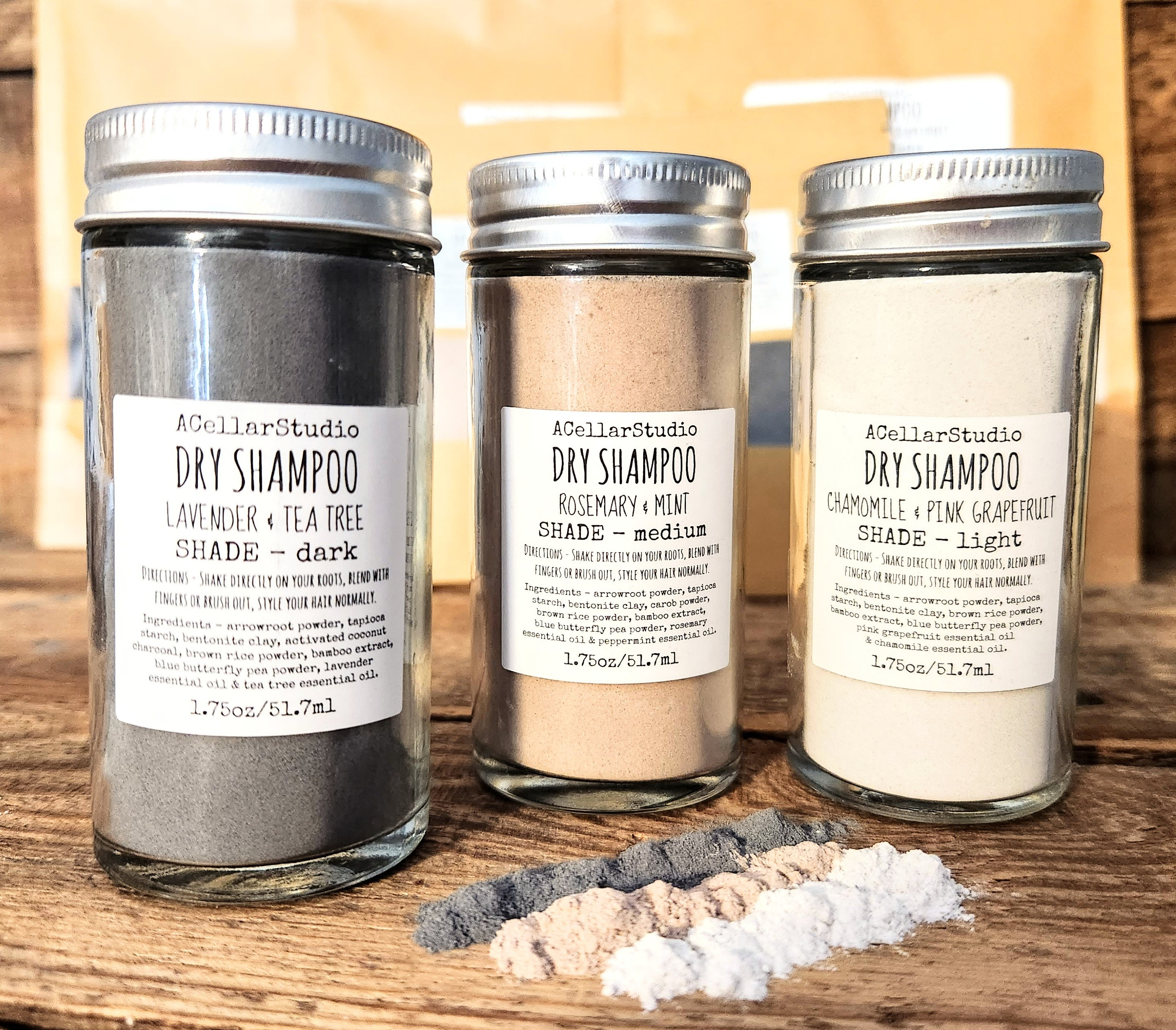 All Natural Dry Shampoo, Non Aerosol,Brown Rice Protein, Bamboo Extract, Scented, Essential Oils,Eco Friendly,Shaker Jar & Refills  3 Shades