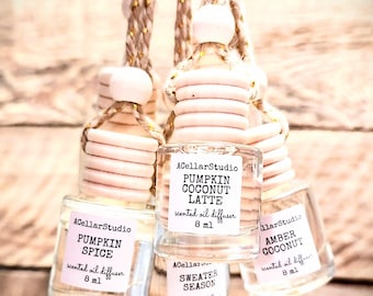 FALL Car Air Freshener - Car Oil Diffuser - Wood & Glass Scented Hanging Oil Diffuser - Refills - Freshies -New Car Gift - Stocking Stuffer
