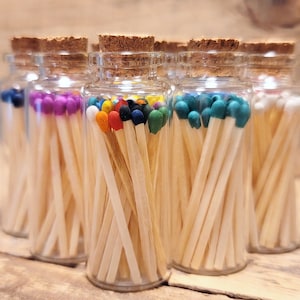 Bottled Matches-Colored Tip Matches-Glass Apothecary Jar with Cork-Safty Matches-Fancy Matches-Strike on Jar-Rainbow/Color Choices-24 count