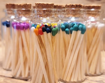 Bottled Matches-Colored Tip Matches-Glass Apothecary Jar with Cork-Safty Matches-Fancy Matches-Strike on Jar-Rainbow/Color Choices-24 count