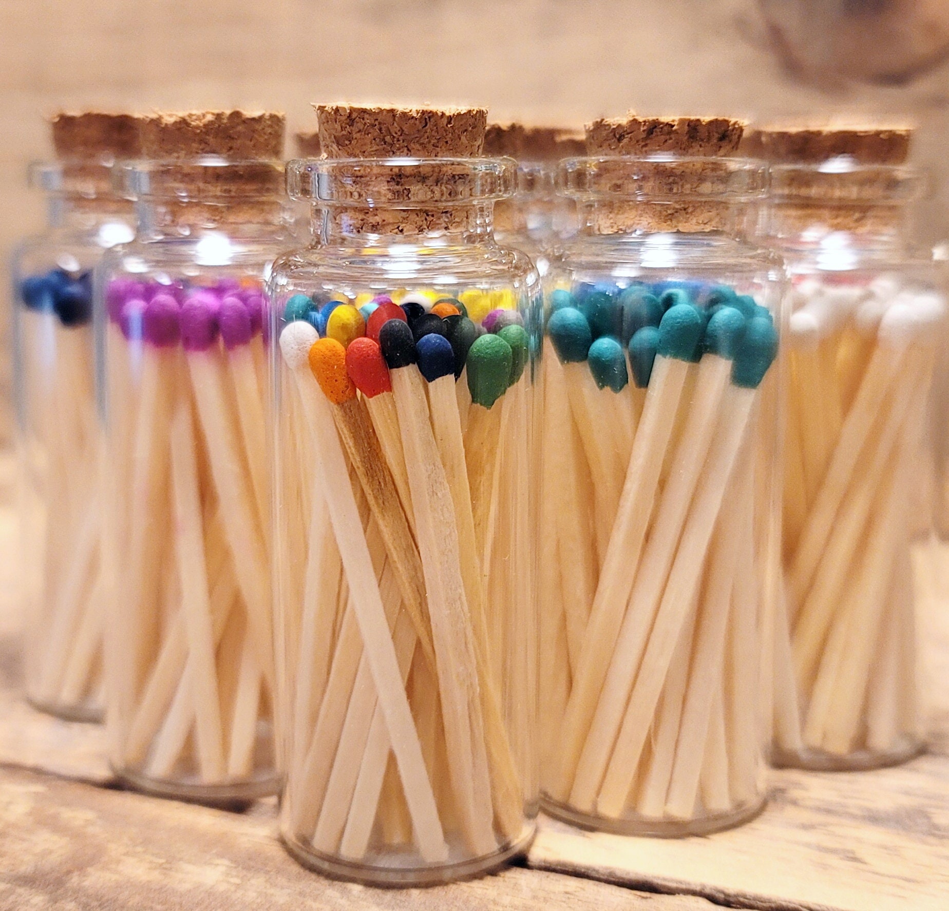 2 Rainbow Matches in a Jar + Striker Stickers Included | 100 Vibrantly  Colorful Decorative Safety Matches with a Cork Top Glass Holder | Gifts,  Home
