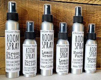 Room Spray-Choose your scent, 4oz & 2oz Scented Sprays, Car Freshener, Air Freshers, Linen Spray, Aulumium Fine Mist Bottles, Great Gift!