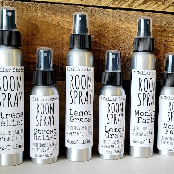 Room Spray-Choose your scent, 4oz & 2oz Scented Sprays, Car Freshener, Air Freshers, Linen Spray, Aulumium Fine Mist Bottles, Great Gift!