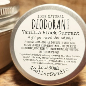 Desodorante natural, sin aluminio, sin plástico ni bicarbonato de sodio, bálsamo/crema corporal sin residuos, sabor a grosella negra y vainilla, sin fragancia, vegano imagen 3