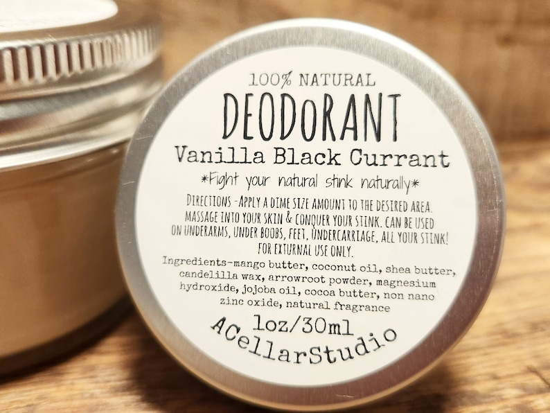 Desodorante natural, sin aluminio, sin plástico ni bicarbonato de sodio, bálsamo/crema corporal sin residuos, sabor a grosella negra y vainilla, sin fragancia, vegano imagen 3