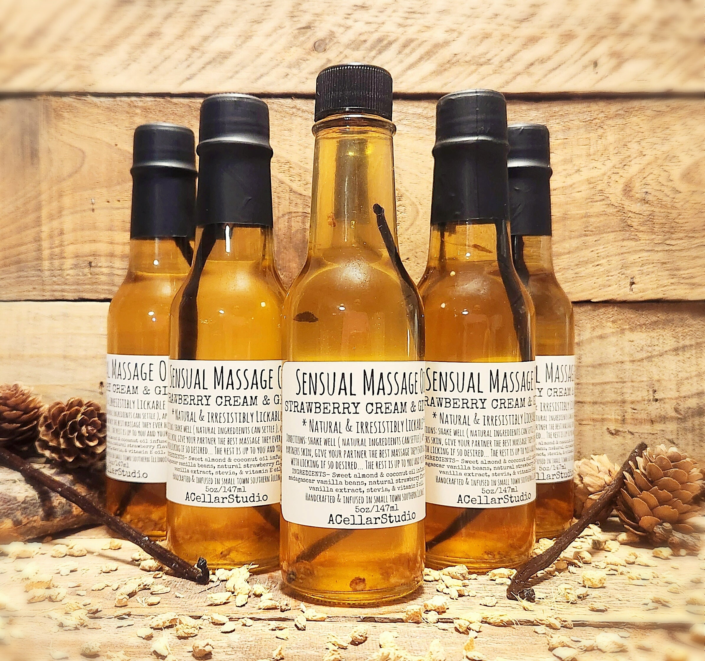 Sensual Message Oil, STRAWBERRY CREAM & GINGER, Natural Couples Massage Oil, Safe to Lick/Lickable,Edible,Valentine's Day/Date Night