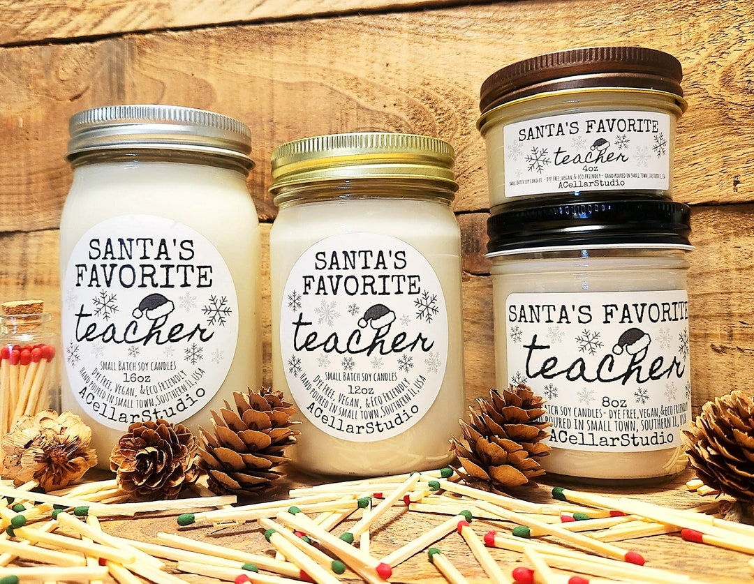 Funny Soy Candles santa's Favorite Teacher Scented Mason Jar, Dye Free