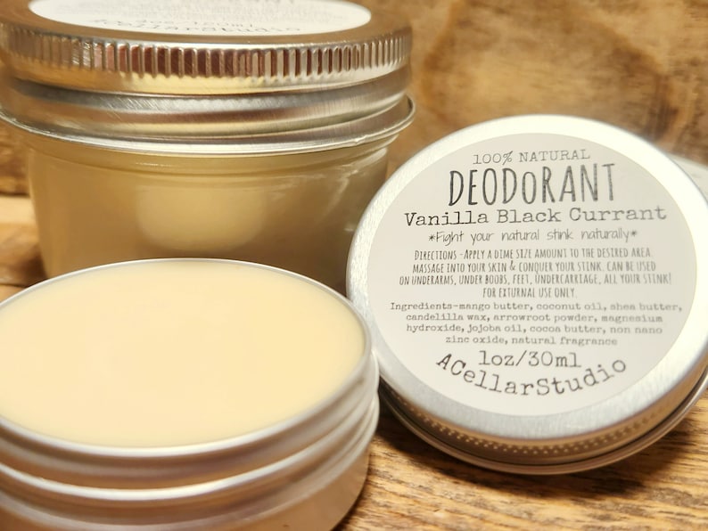 Desodorante natural, sin aluminio, sin plástico ni bicarbonato de sodio, bálsamo/crema corporal sin residuos, sabor a grosella negra y vainilla, sin fragancia, vegano imagen 10