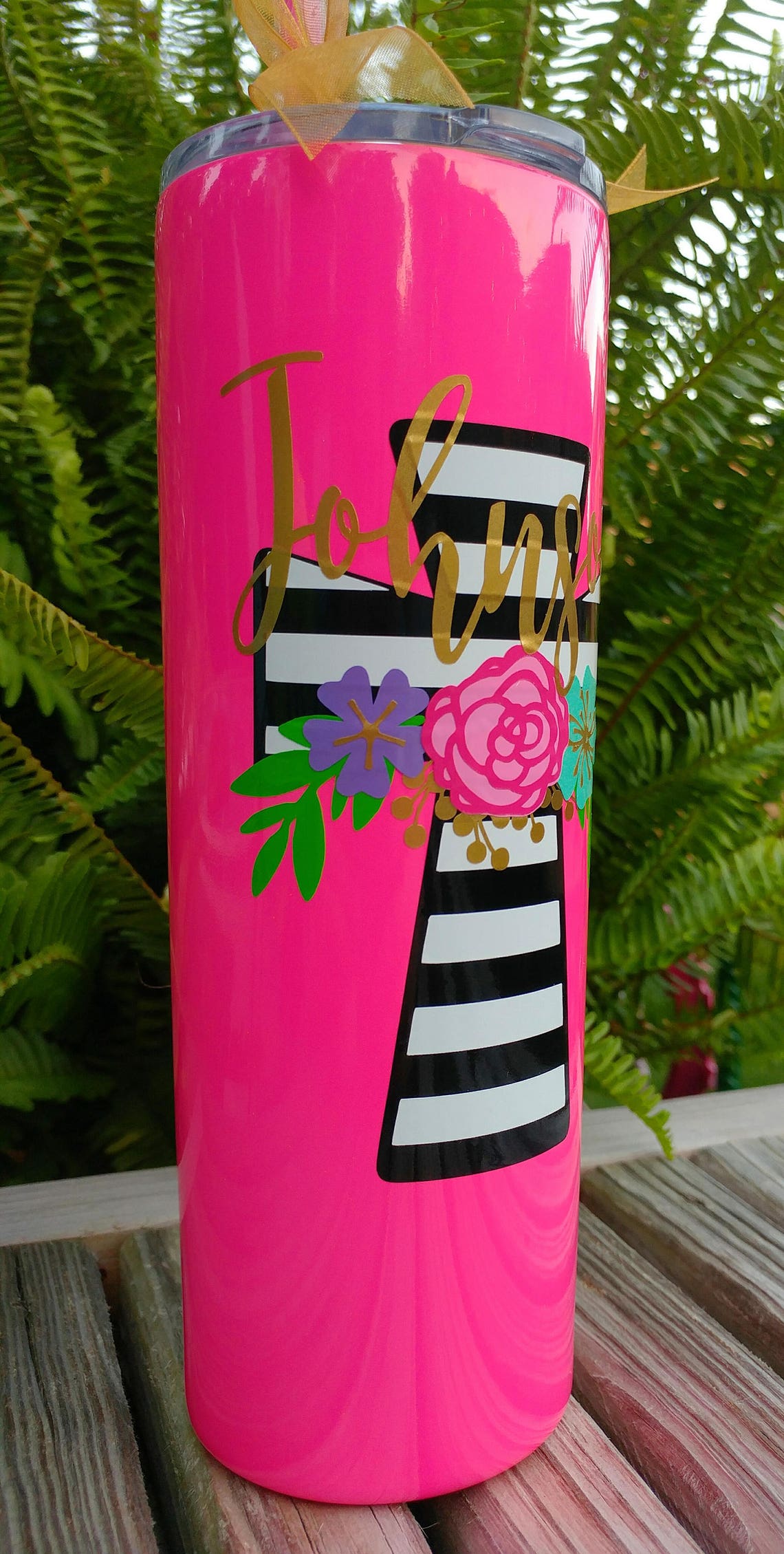 Download Striped Cross Skinny Tumbler-With Layered Flowers ...