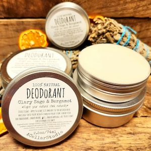 Natural Deodorant, CLARY SAGE/BERGAMOT Aluminum Free,No Plastic/Baking Soda,Men&#39;s/Women&#39;s Full Body Cream/Balm Deodorant,Essential Oil,Vegan