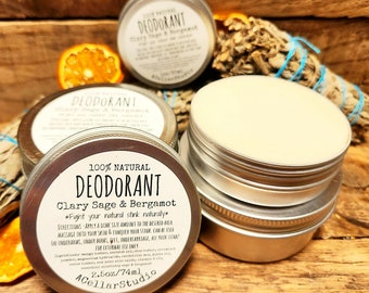 Natural Deodorant, CLARY SAGE/BERGAMOT Aluminum Free,No Plastic/Baking Soda,Men's/Women's Full Body Cream/Balm Deodorant,Essential Oil,Vegan
