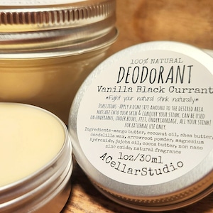 Natural Deodorant, Aluminum Free,Plastic/Baking Soda Free, Zero Waste Full Body Cream/Balm Deodorant, VANILLA BLACK CURRANT/Unscented, Vegan