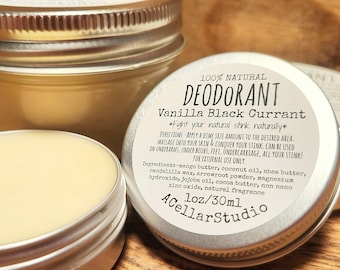 Natural Deodorant, Aluminum Free,Plastic/Baking Soda Free, Zero Waste Full Body Cream/Balm Deodorant, VANILLA BLACK CURRANT/Unscented, Vegan