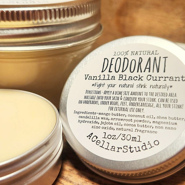 Natural Deodorant, Aluminum Free,Plastic/Baking Soda Free, Zero Waste Full Body Cream/Balm Deodorant, VANILLA BLACK CURRANT/Unscented, Vegan