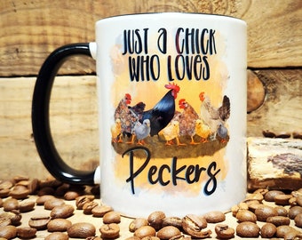 Taza de café divertida "Solo una chica que ama a los pájaros carpinteros" Taza de café-Regalo-Humor adulto-Regalo para amiga/esposa/chica señora/pollo granjero-impreso