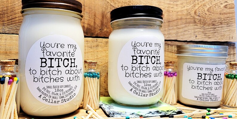 Soy Candles "Your my favorite bitch to bitch about bitches with." Scented Mason Jar Candle, Funny Label, Gift for Best Friend/Co worker image 9