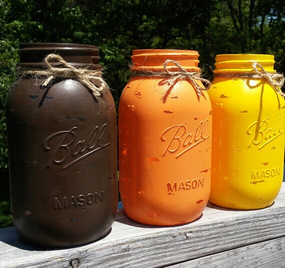 Items similar to 3 Ball Mason Jar VasesDistressedquart sizeShabby Cottage ChicRustic Antique