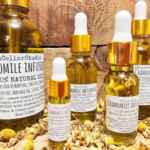 Chamomile Infused Oil, Face Oil, Natural Body Oil, Massage Oil, Cuticle Oil, Moisturizating, Chamomile Flowers & Essential Oil,Roman/German