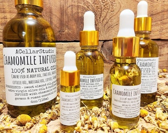 Chamomile Infused Oil, Face Oil, Natural Body Oil, Massage Oil, Cuticle Oil, Moisturizating, Chamomile Flowers & Essential Oil,Roman/German