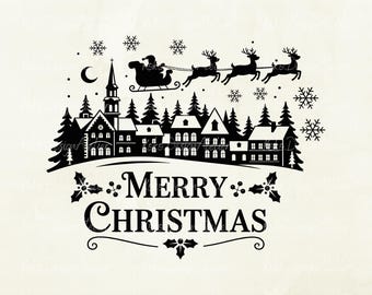 Christmas Scene SVG, Santa Sleigh, Cricut Silhouette Cut File